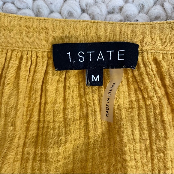 1 State Crinkly Cotton Button Down Shirt Tunic, Women Medium Mustard Yellow - Picture 6 of 8